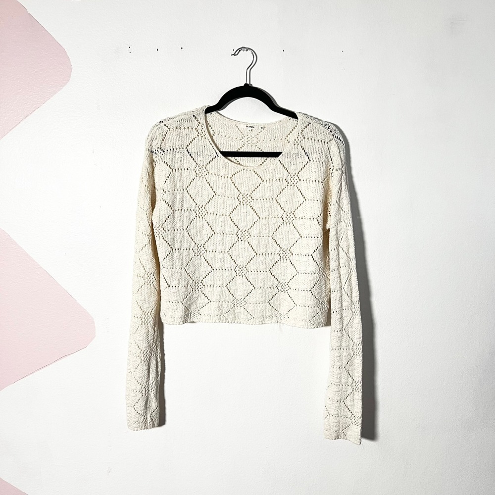 Tularosa Sweater Womens Small Cream Pointelle Knit Cropped Boho